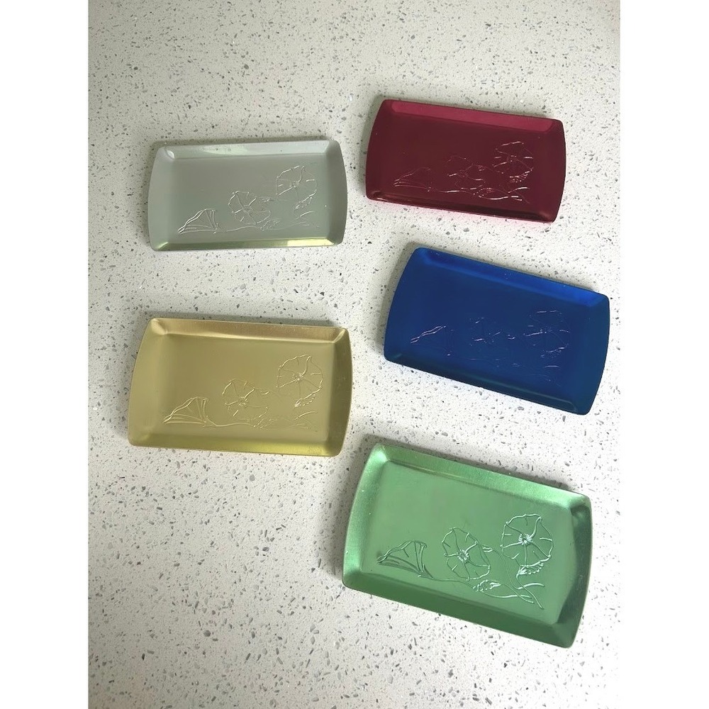 Vintage Neocraft Aluminum Trays Set of 5 Embossed Floral Morning Glory MCM Retro
